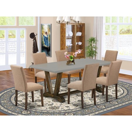 East West Furniture 7 Piece V-Style Dining Room Set - Distressed Jacobean V797AB747-7